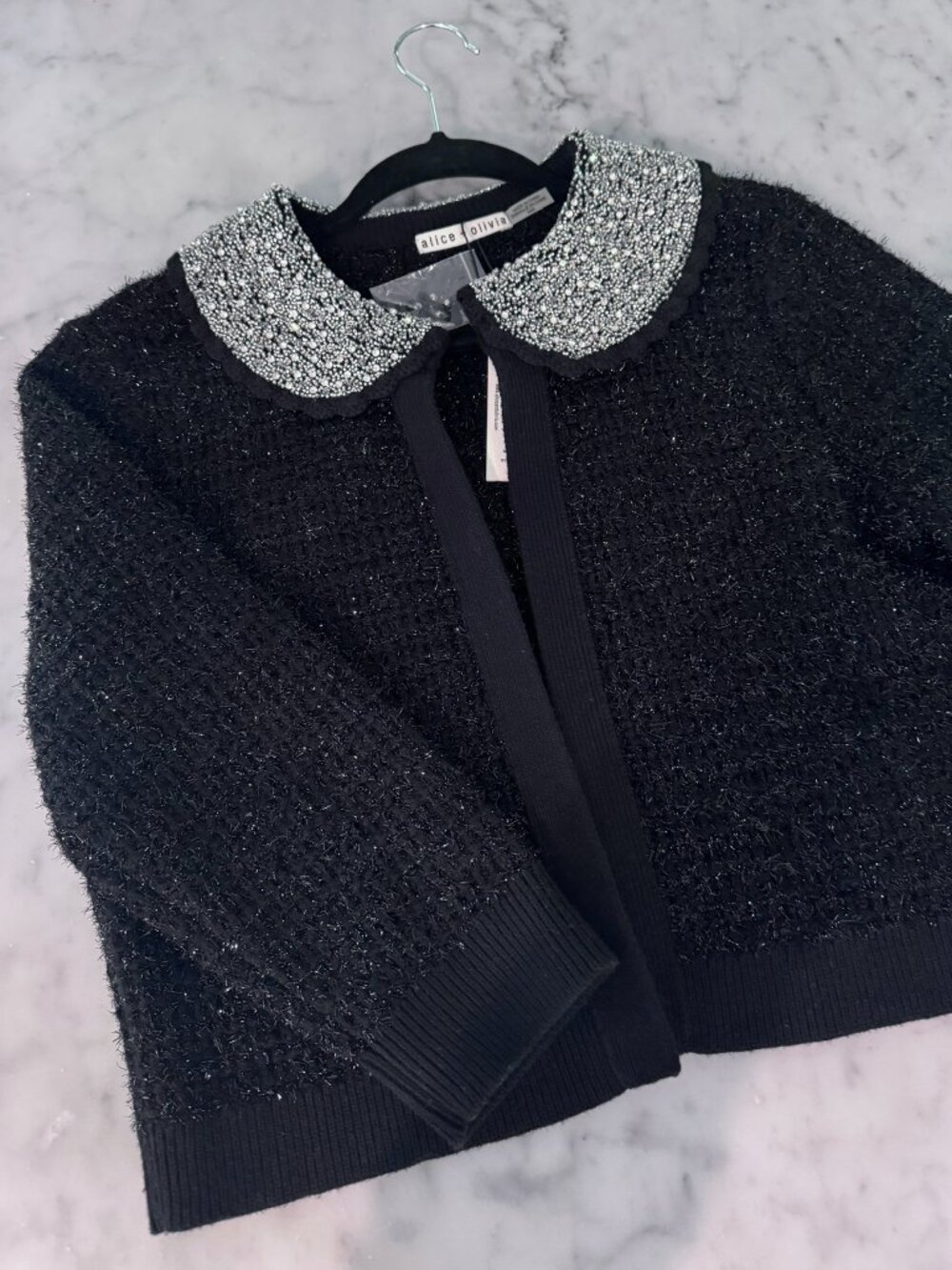 Alice + Olivia Akira Embellished Collar Cardigan — Black | Size M | NWT - Picture 8 of 8